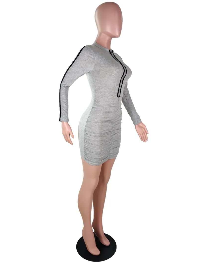 Fashionable Women's Sexy Pleated Zipper Slim Fit Dress