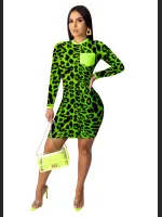 Leopard Print Digital Print Tight Dress | Stylish Fitted Women's Dress