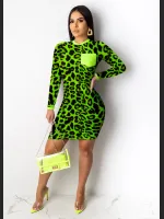 Leopard Print Digital Print Tight Dress | Stylish Fitted Women's Dress