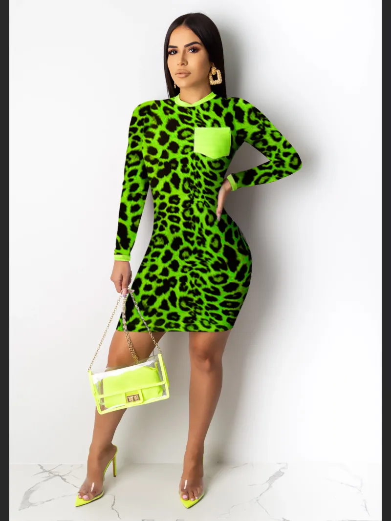 Leopard Print Digital Print Tight Dress | Stylish Fitted Women's Dress