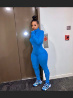 New Autumn And Winter Solid Color Zipper Pleated Jumpsuit