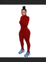 New Autumn And Winter Solid Color Zipper Pleated Jumpsuit