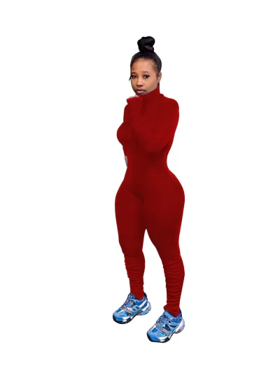 New Autumn And Winter Solid Color Zipper Pleated Jumpsuit 02