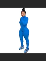 New Autumn And Winter Solid Color Zipper Pleated Jumpsuit