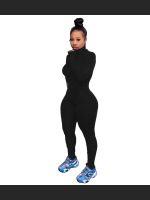 New Autumn And Winter Solid Color Zipper Pleated Jumpsuit