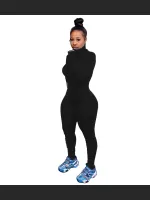 New Autumn And Winter Solid Color Zipper Pleated Jumpsuit