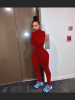New Autumn And Winter Solid Color Zipper Pleated Jumpsuit