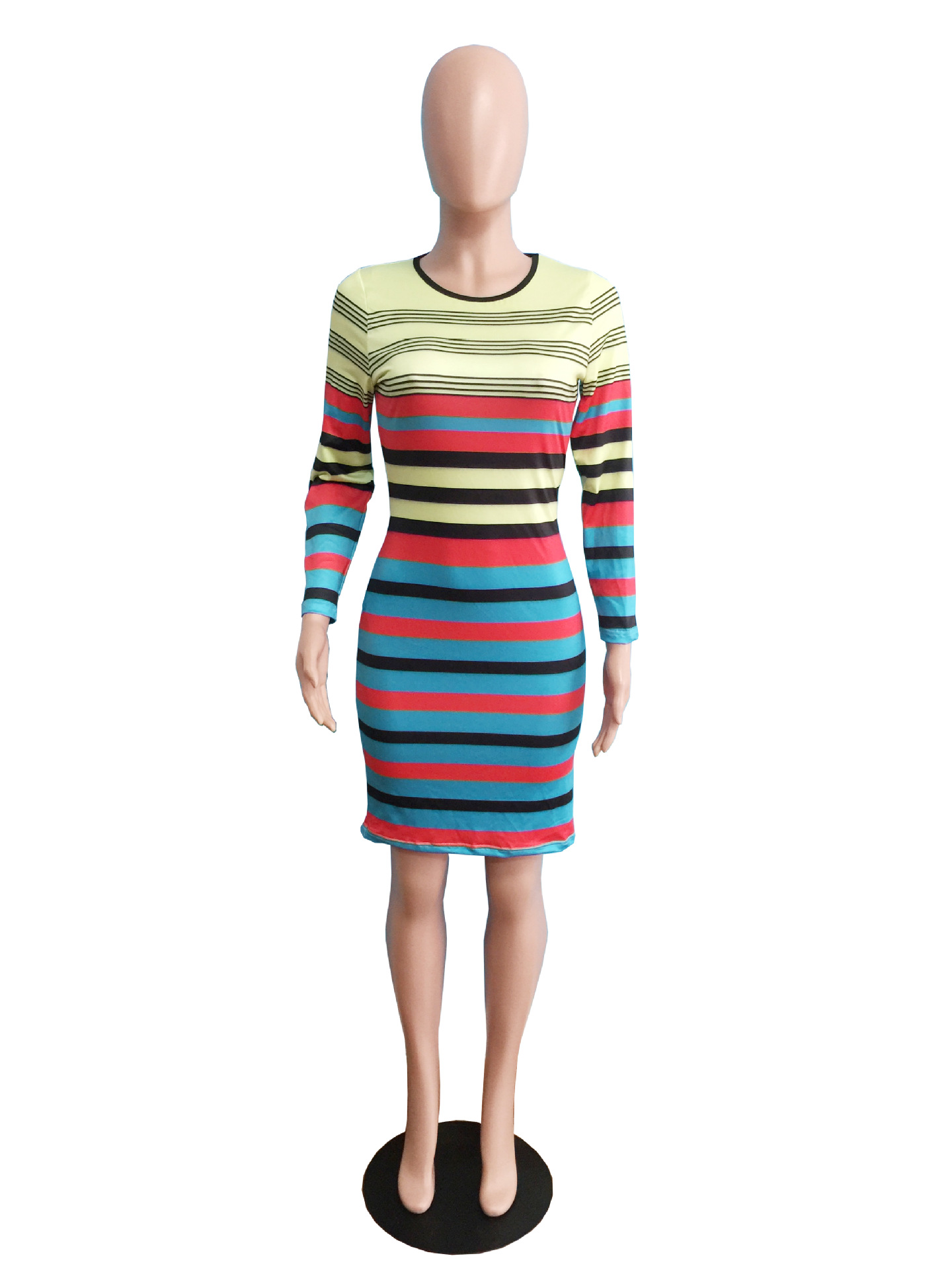 New European And American Fashion Sexy Colorful Striped Dress