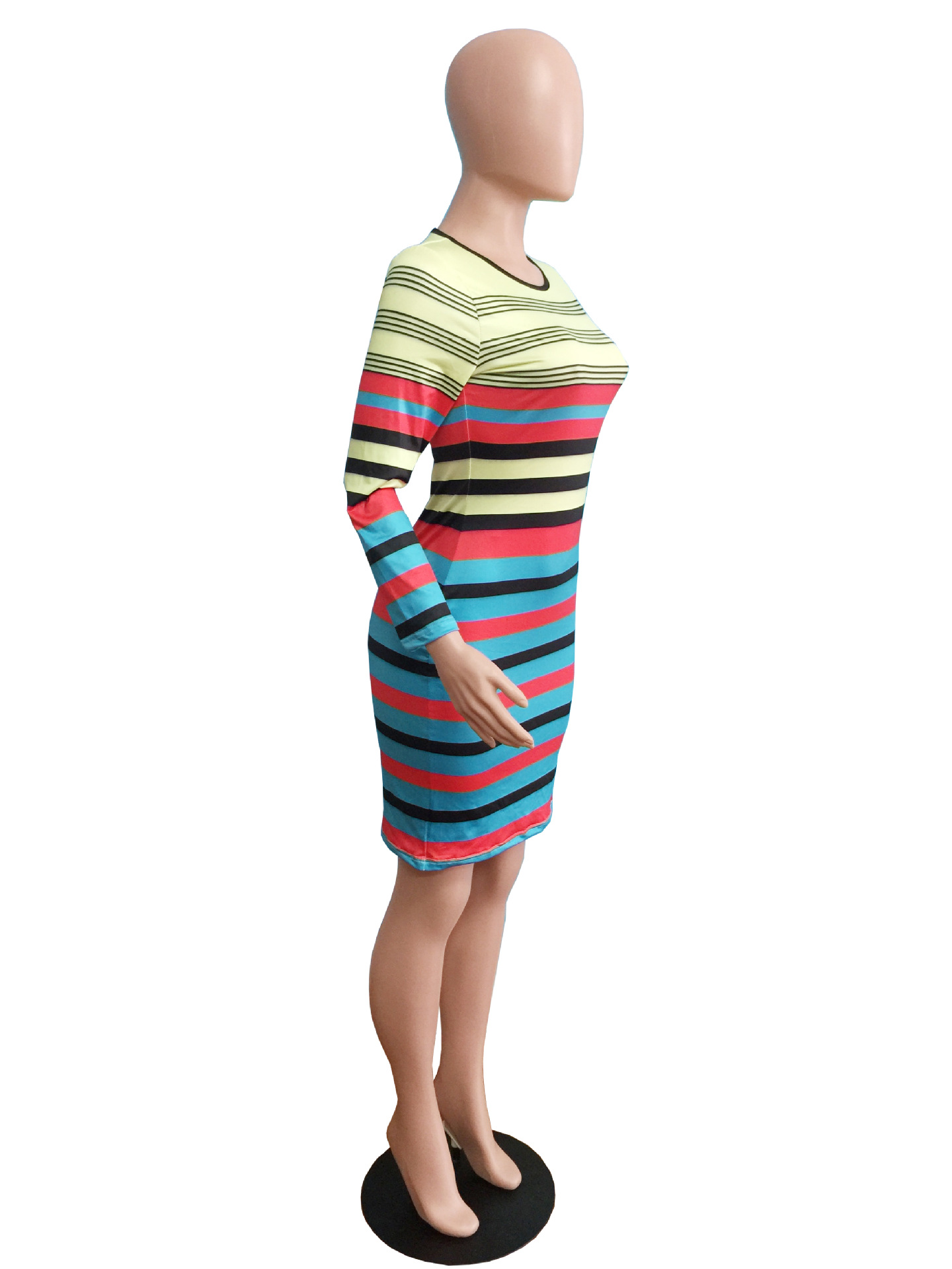 New European And American Fashion Sexy Colorful Striped Dress