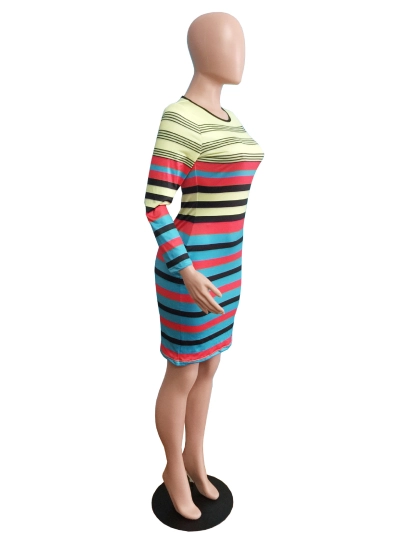 New European And American Fashion Sexy Colorful Striped Dress 02