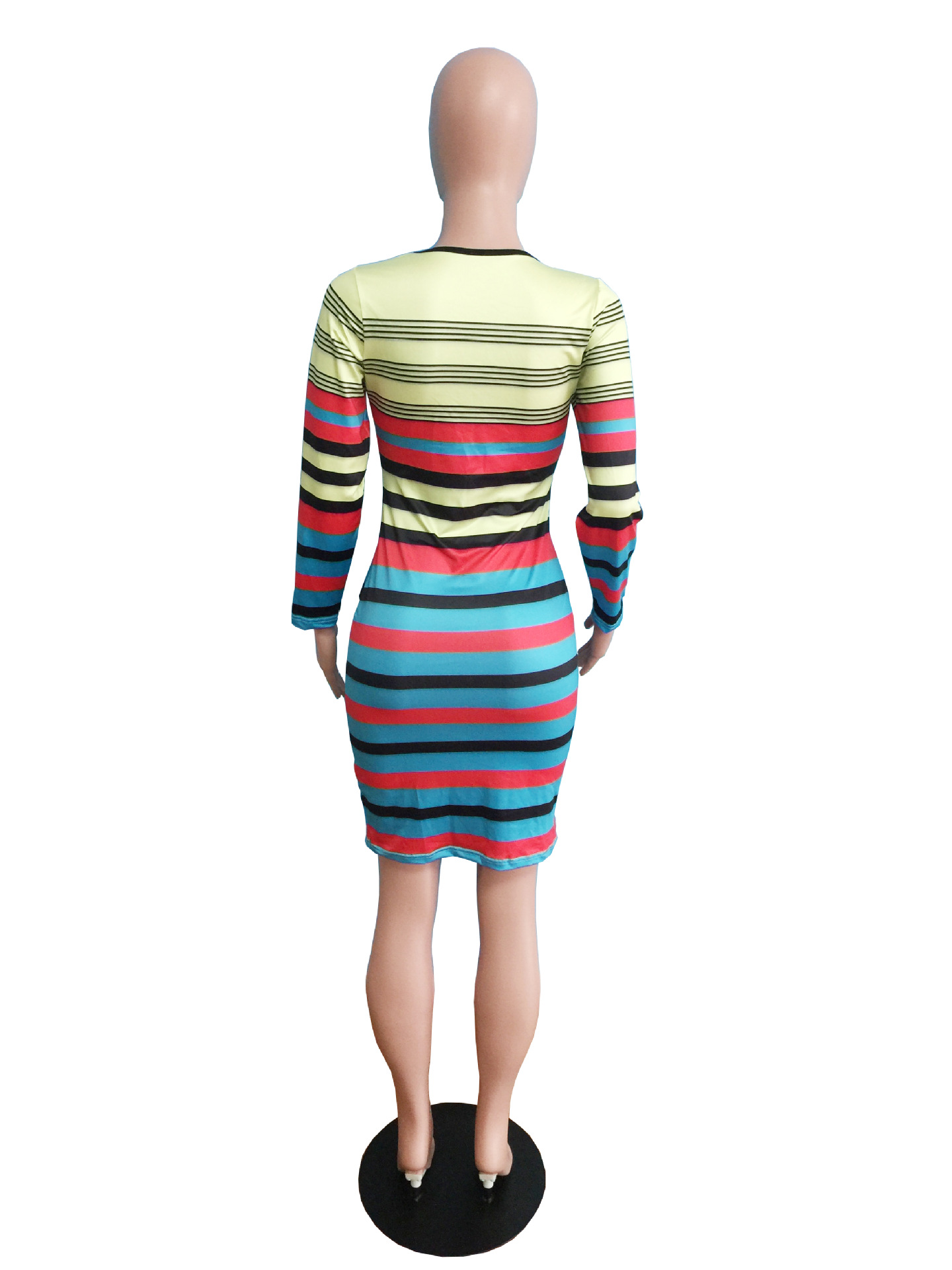 New European And American Fashion Sexy Colorful Striped Dress