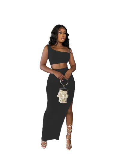 Solid Color Ice Silk Small Pit Strip Shoulder Split Set 01