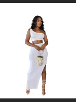Solid Color Ice Silk Small Pit Strip Shoulder Split Set