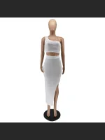 Solid Color Ice Silk Small Pit Strip Shoulder Split Set