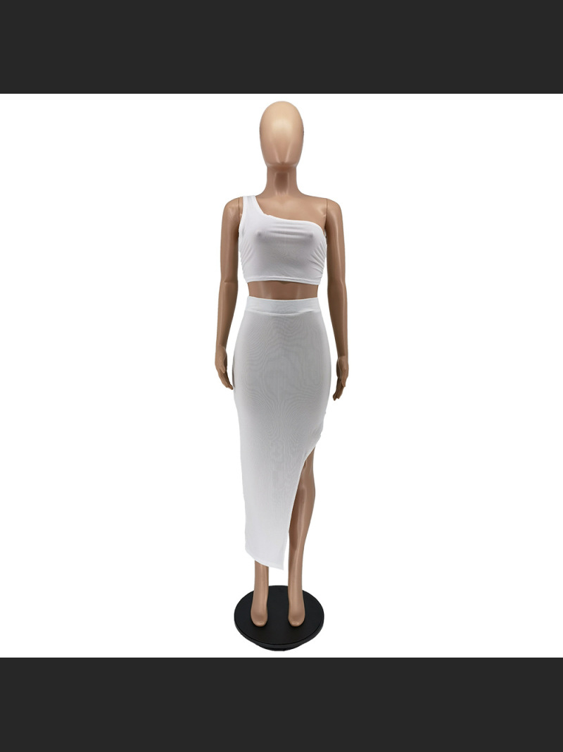 Solid Color Ice Silk Small Pit Strip Shoulder Split Set