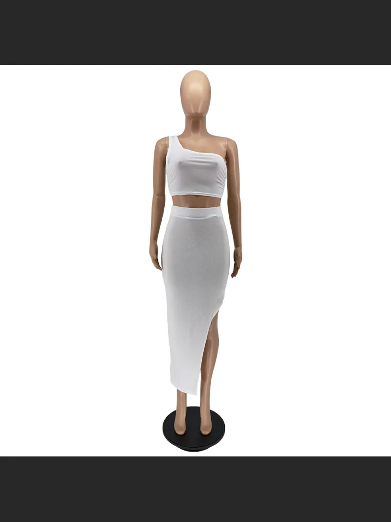 Solid Color Ice Silk Small Pit Strip Shoulder Split Set
