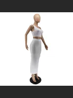 Solid Color Ice Silk Small Pit Strip Shoulder Split Set