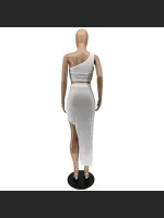 Solid Color Ice Silk Small Pit Strip Shoulder Split Set