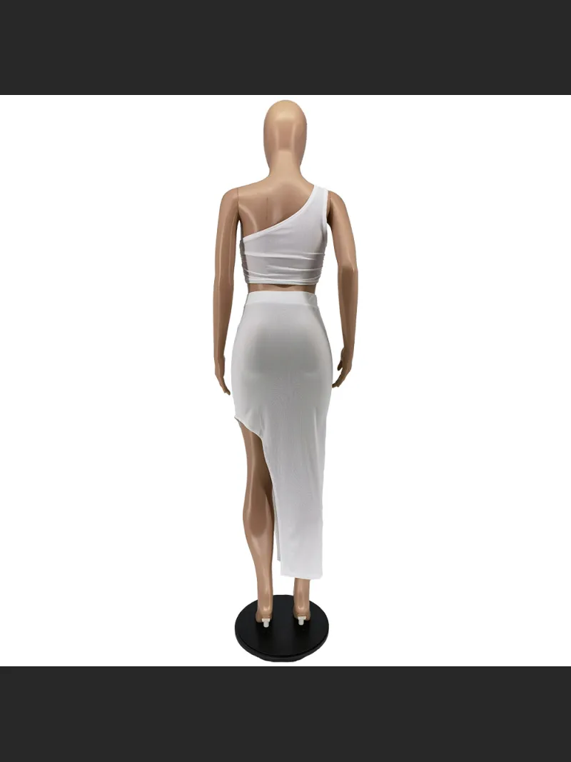 Solid Color Ice Silk Small Pit Strip Shoulder Split Set