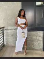 Solid Color Ice Silk Small Pit Strip Shoulder Split Set