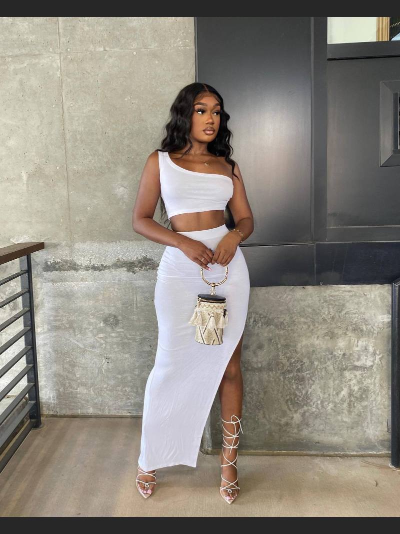 Solid Color Ice Silk Small Pit Strip Shoulder Split Set