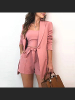 Solid Color Lace Up Small Suit Three Piece Set