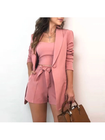 Solid Color Lace Up Small Suit Three Piece Set 01