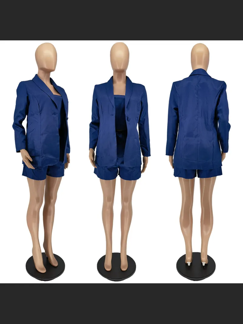 Solid Color Lace Up Small Suit Three Piece Set