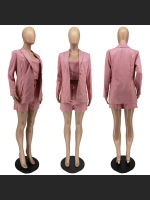 Solid Color Lace Up Small Suit Three Piece Set