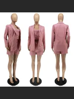 Solid Color Lace Up Small Suit Three Piece Set