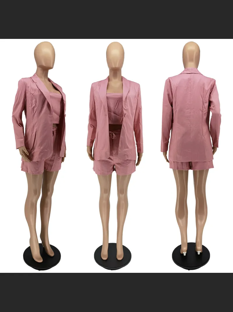 Solid Color Lace Up Small Suit Three Piece Set