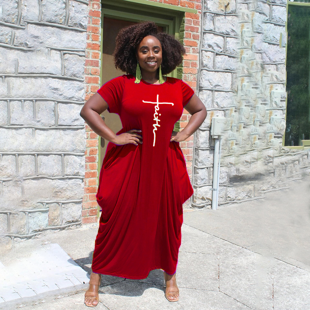 Solid Color Offset Letter Pocket Short Sleeved Jumpsuit Long Skirt