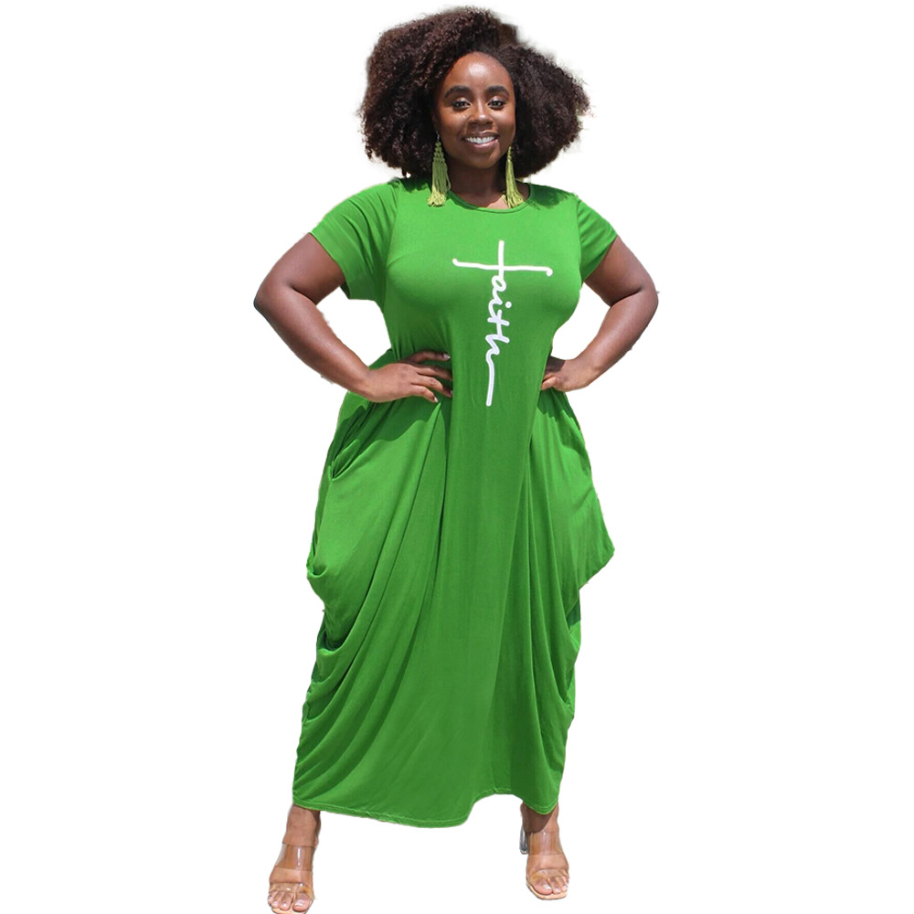 Solid Color Offset Letter Pocket Short Sleeved Jumpsuit Long Skirt