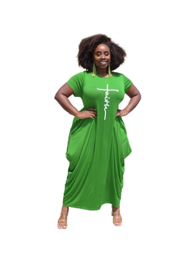 Solid Color Offset Letter Pocket Short Sleeved Jumpsuit Long Skirt 02