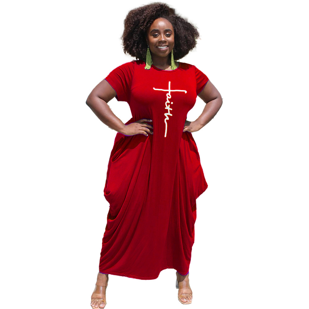 Solid Color Offset Letter Pocket Short Sleeved Jumpsuit Long Skirt