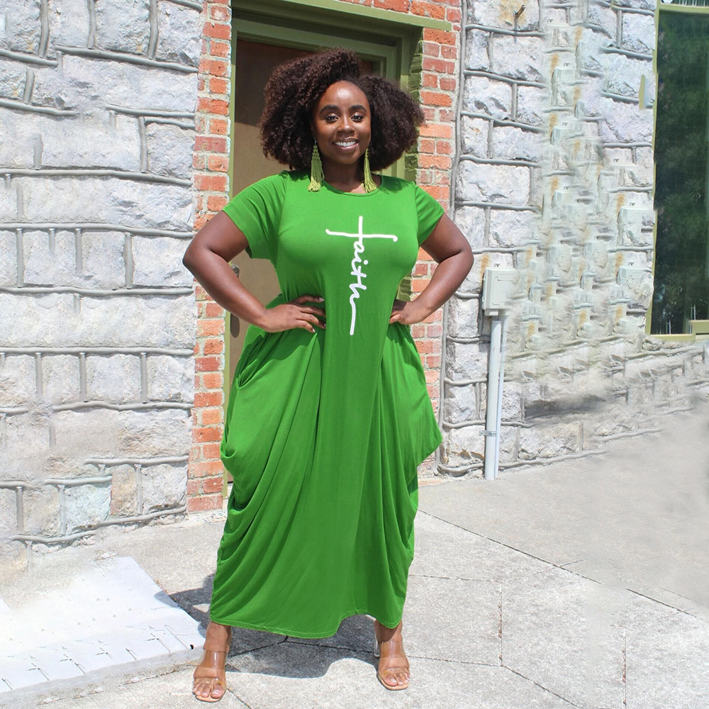 Solid Color Offset Letter Pocket Short Sleeved Jumpsuit Long Skirt