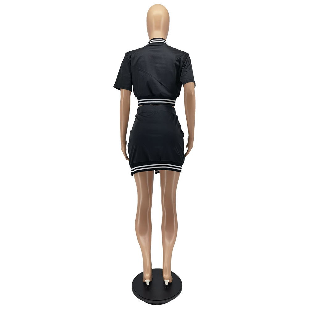 Spring And Autumn Fashion Threaded Baseball Skirt Set