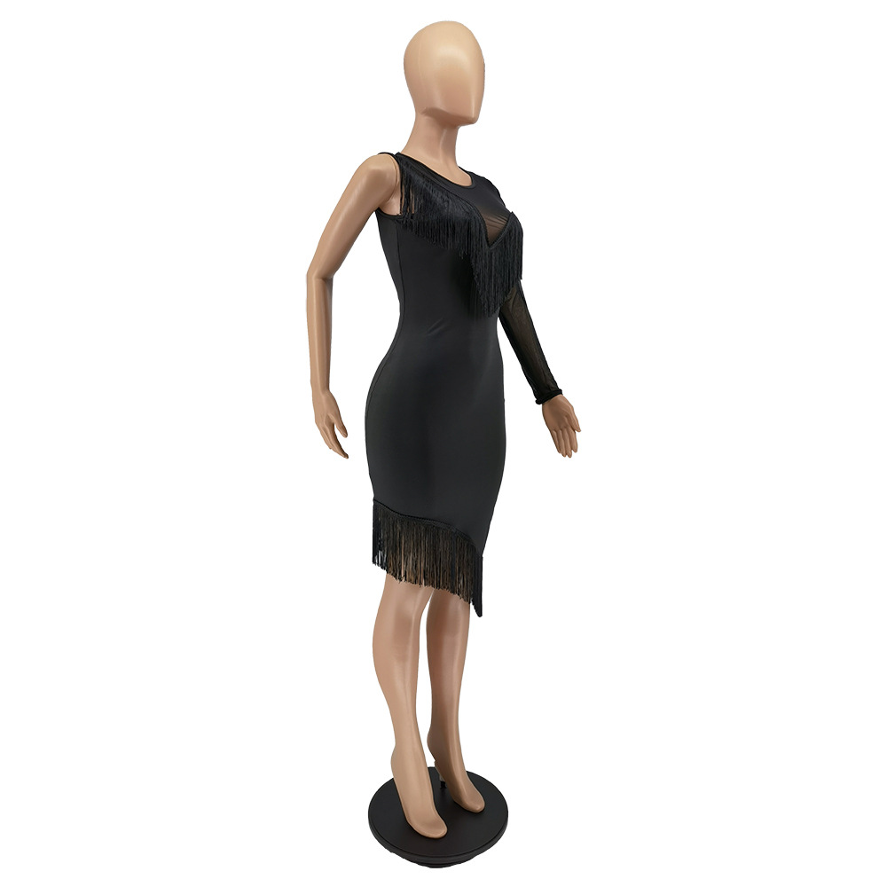 Spring And Summer Fashion Single Sleeve Mesh Fringe Dress