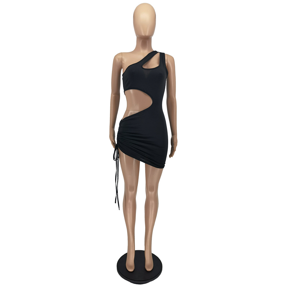 Spring And Summer Hollow Out Single Shoulder Strap Tied Dress