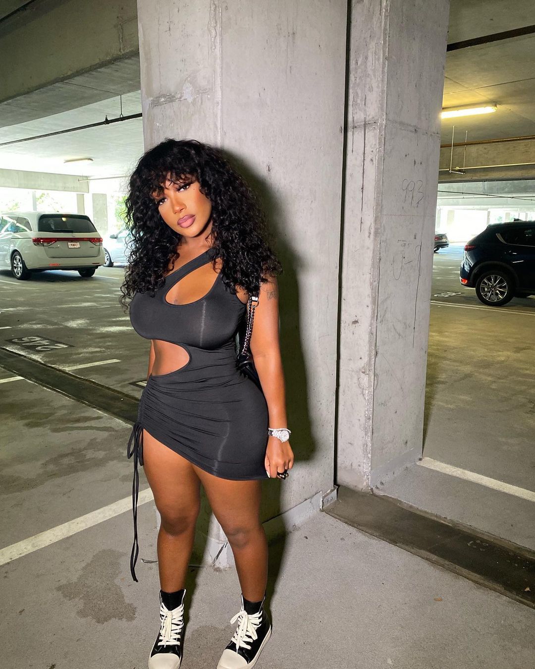 Spring And Summer Hollow Out Single Shoulder Strap Tied Dress