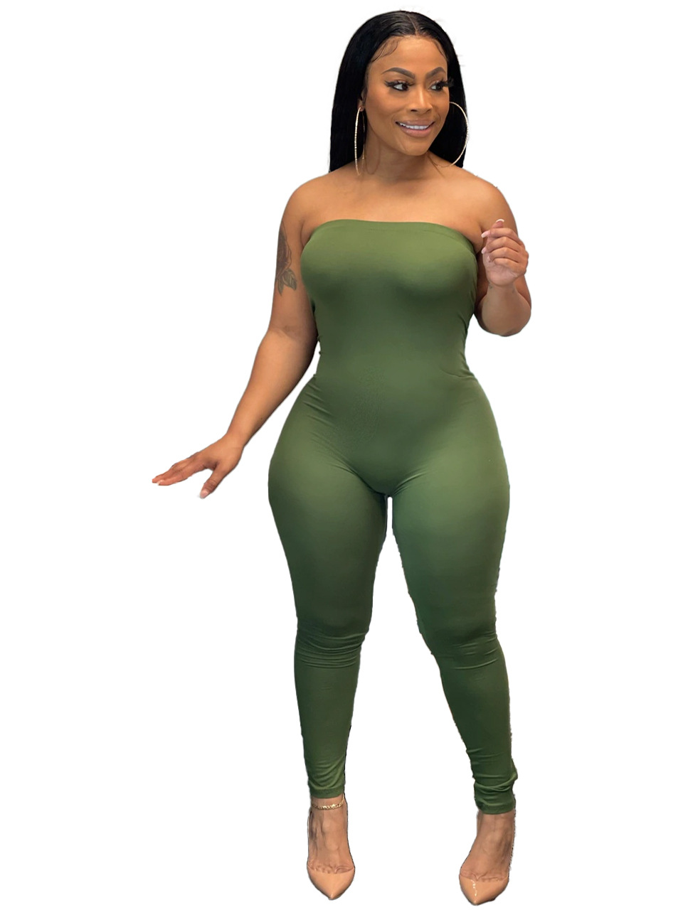 Spring And Summer Home Fashion Solid Color Chest Wrapped Sexy Jumpsuit