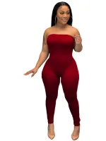 Spring And Summer Home Fashion Solid Color Chest Wrapped Sexy Jumpsuit