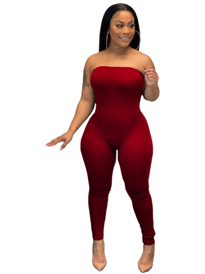 Spring And Summer Home Fashion Solid Color Chest Wrapped Sexy Jumpsuit 02