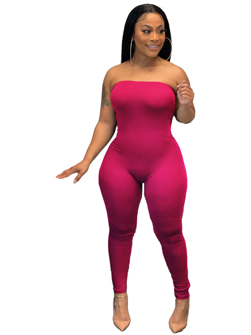 Spring And Summer Home Fashion Solid Color Chest Wrapped Sexy Jumpsuit