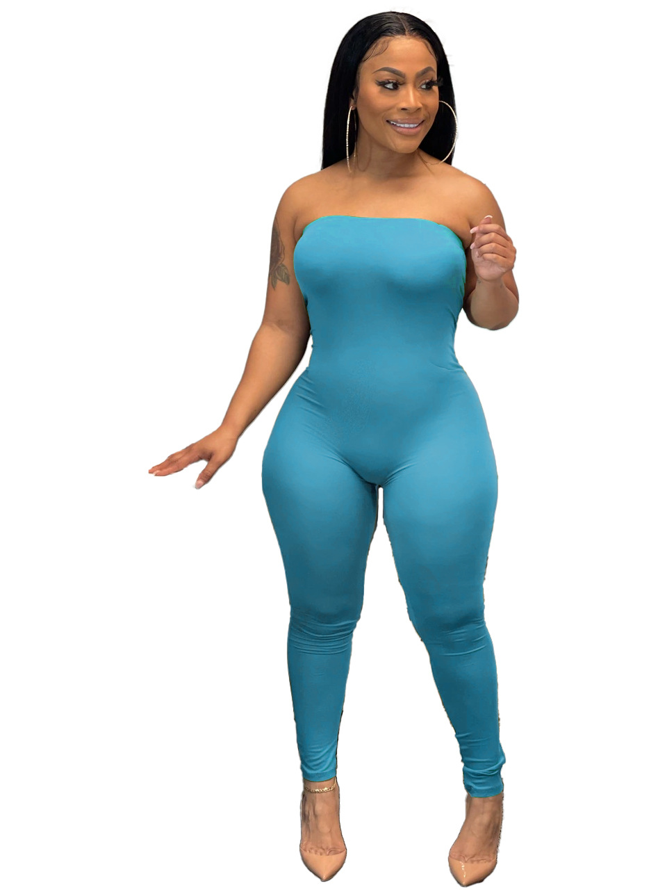 Spring And Summer Home Fashion Solid Color Chest Wrapped Sexy Jumpsuit