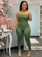 Spring And Summer Home Fashion Solid Color Chest Wrapped Sexy Jumpsuit