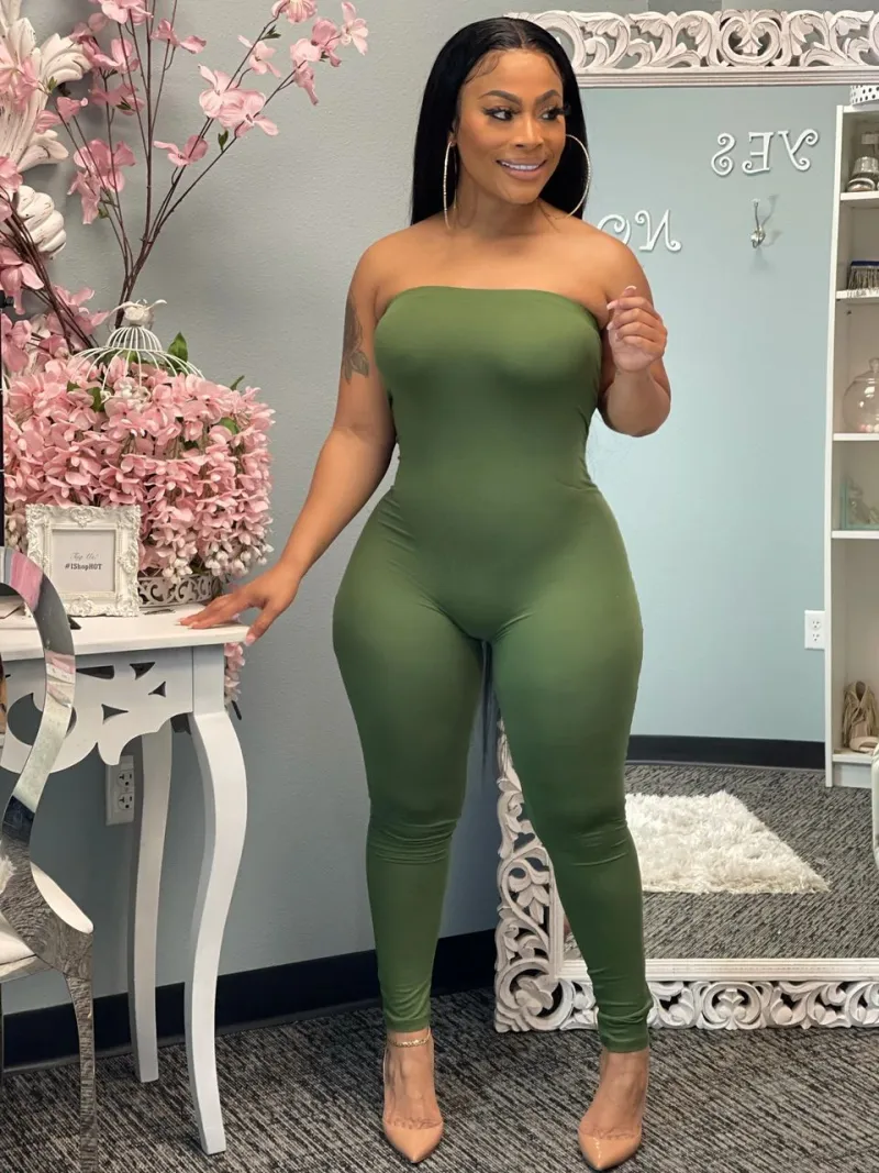 Spring And Summer Home Fashion Solid Color Chest Wrapped Sexy Jumpsuit