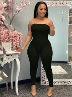 Spring And Summer Home Fashion Solid Color Chest Wrapped Sexy Jumpsuit
