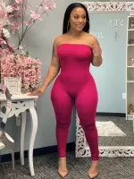 Spring And Summer Home Fashion Solid Color Chest Wrapped Sexy Jumpsuit