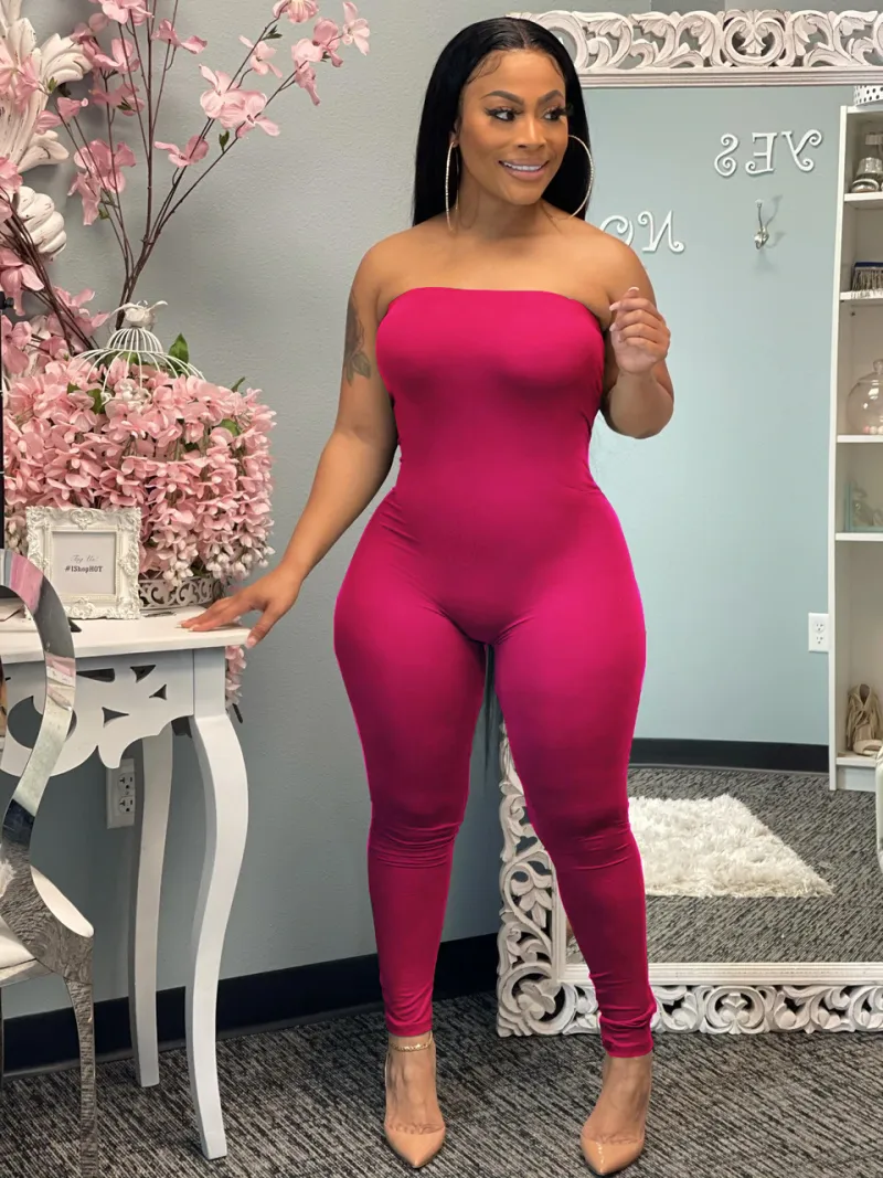 Spring And Summer Home Fashion Solid Color Chest Wrapped Sexy Jumpsuit